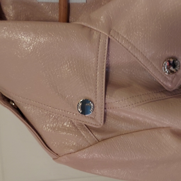 Guess Faux Leather Moto Jacket Snake Embossed Print Medium Pastel Pink - Picture 4 of 9